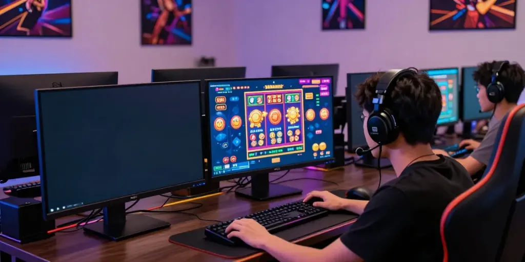 Immersive gaming experience showcasing Dewatogel Link Alternatif with vibrant screens and engaging setup.