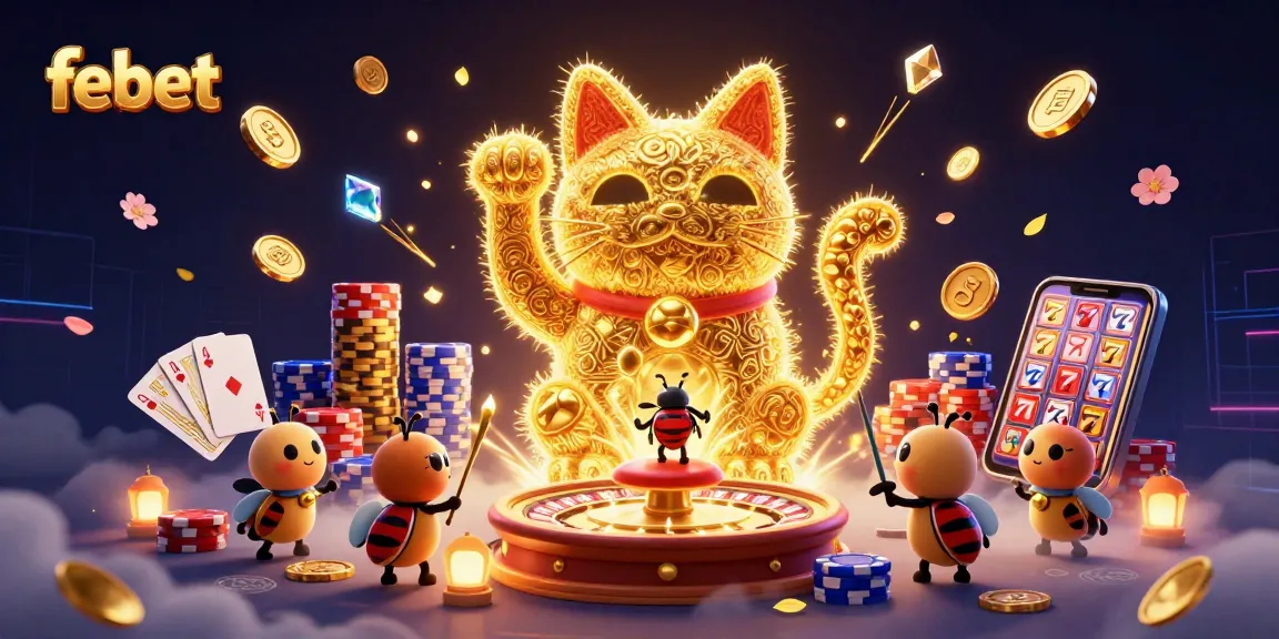 Experience the thrill of febet with a vibrant 3D illustration showcasing winning symbols and casino action.