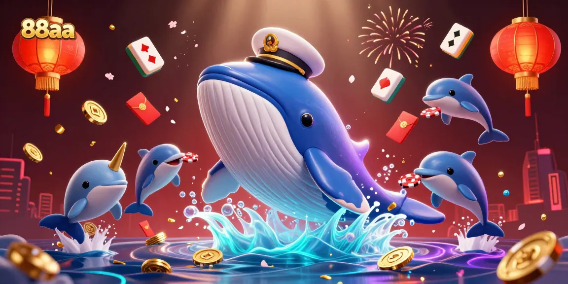Experience thrilling gameplay at 88aa with a vibrant underwater scene featuring a giant whale and playful dolphins.