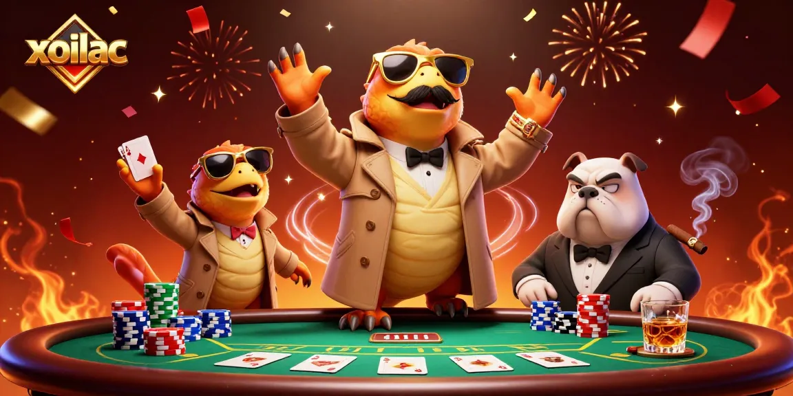 Xoilac captures the thrill of casino action with roguish raptors in a VIP lounge.