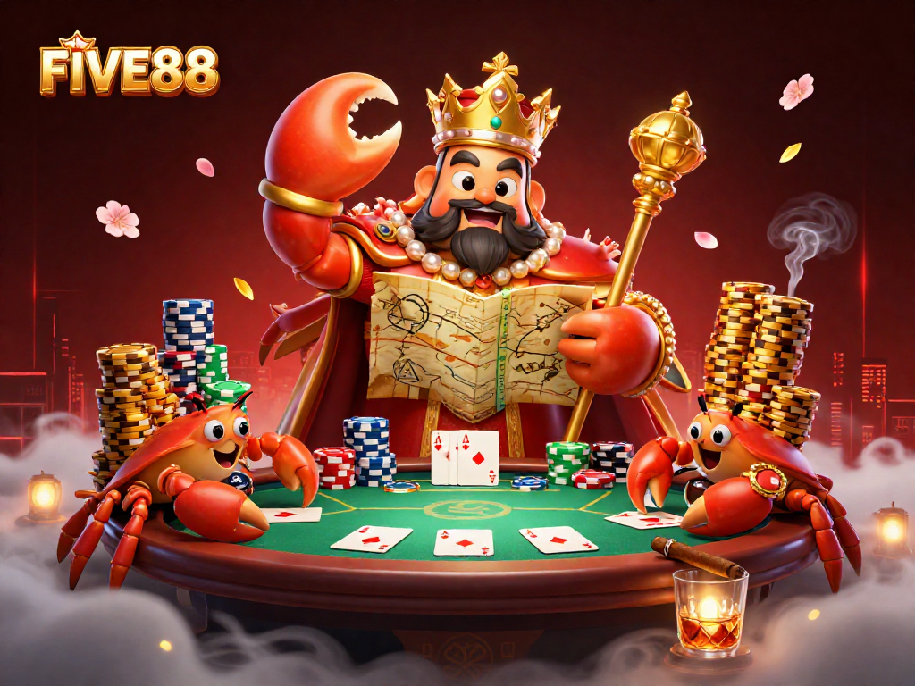 Engage with FIVE88 as the golden crab emperor rules a vibrant poker scene filled with excitement.