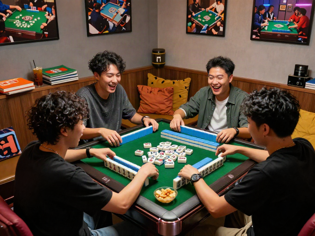 Engaging friends playing MAHJONGJP88 in a vibrant game room, showcasing strategy and fun.