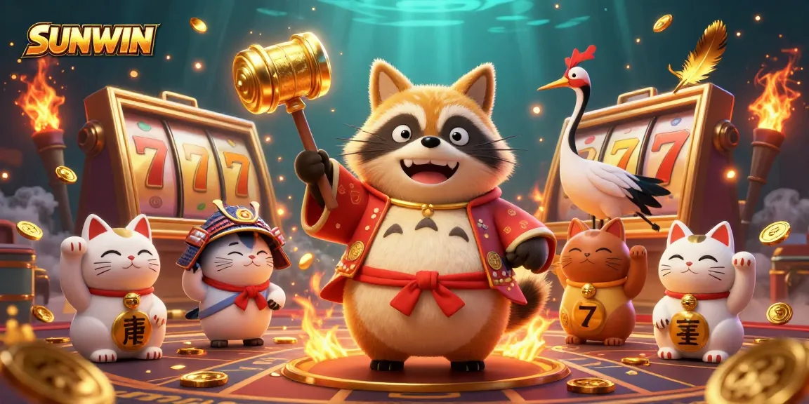 SUNWIN's animated characters celebrate wins with lively casino elements and vibrant colors in a festive scene.