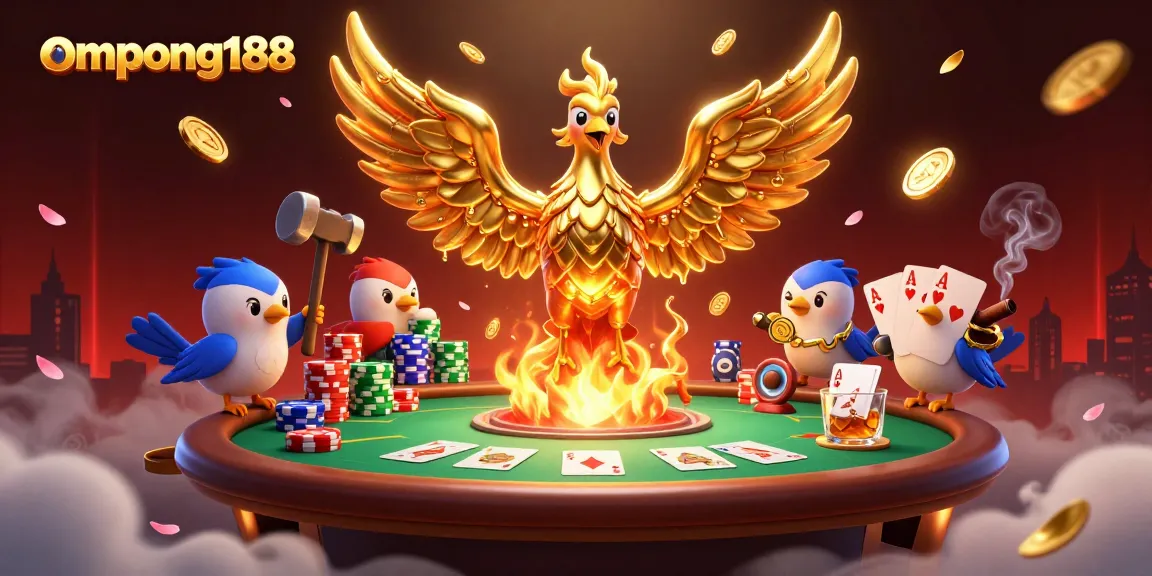 Menggandakan keberuntungan di ompong188 dengan phoenix emas dan suasana kasino penuh energi.