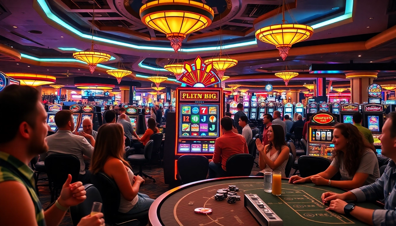 Menangkan permainan di jalantoto dengan mesin slot berwarna-warni dan suasana kasino yang ramai.
