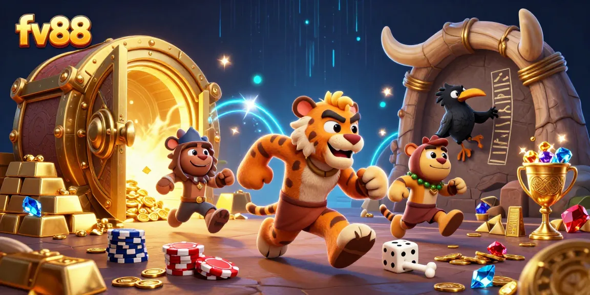 Win big with FV88 by exploring a vibrant 3D casino world filled with treasure!