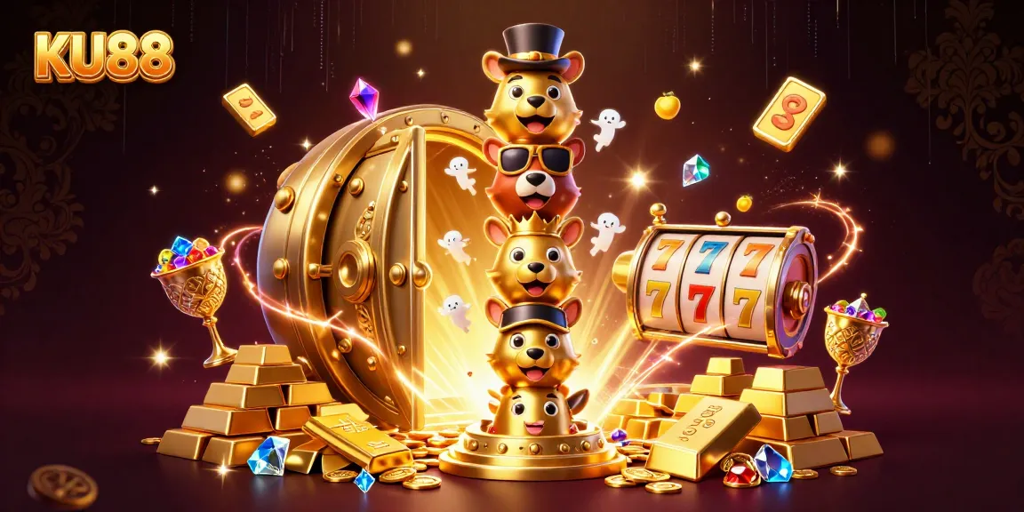 Engage with thrilling casino excitement at KU88, featuring a 3D totem pole amidst abundant treasures and dynamic gaming elements.
